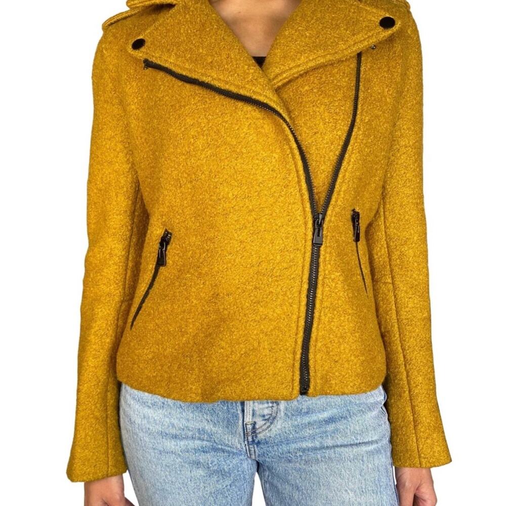 Anthropologie Cartonnier Mustard Wool Blend Moto Jacket Boho Cozy Size Small - Picture 3 of 11
